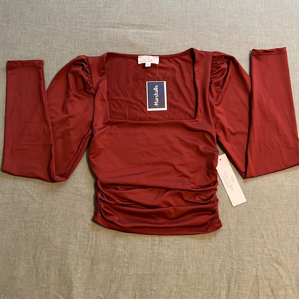 Marshalls long sleeve square neck ruched top - size xs. Brand new with tags.